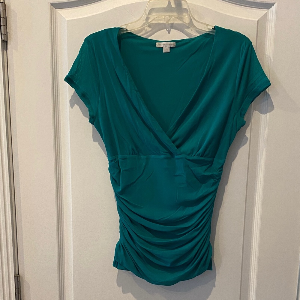 New York & Company Teal Wrap Blouse